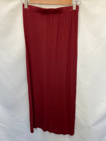 OTRAS.Falda midi tobillera de punto burdeos elástica T.S
