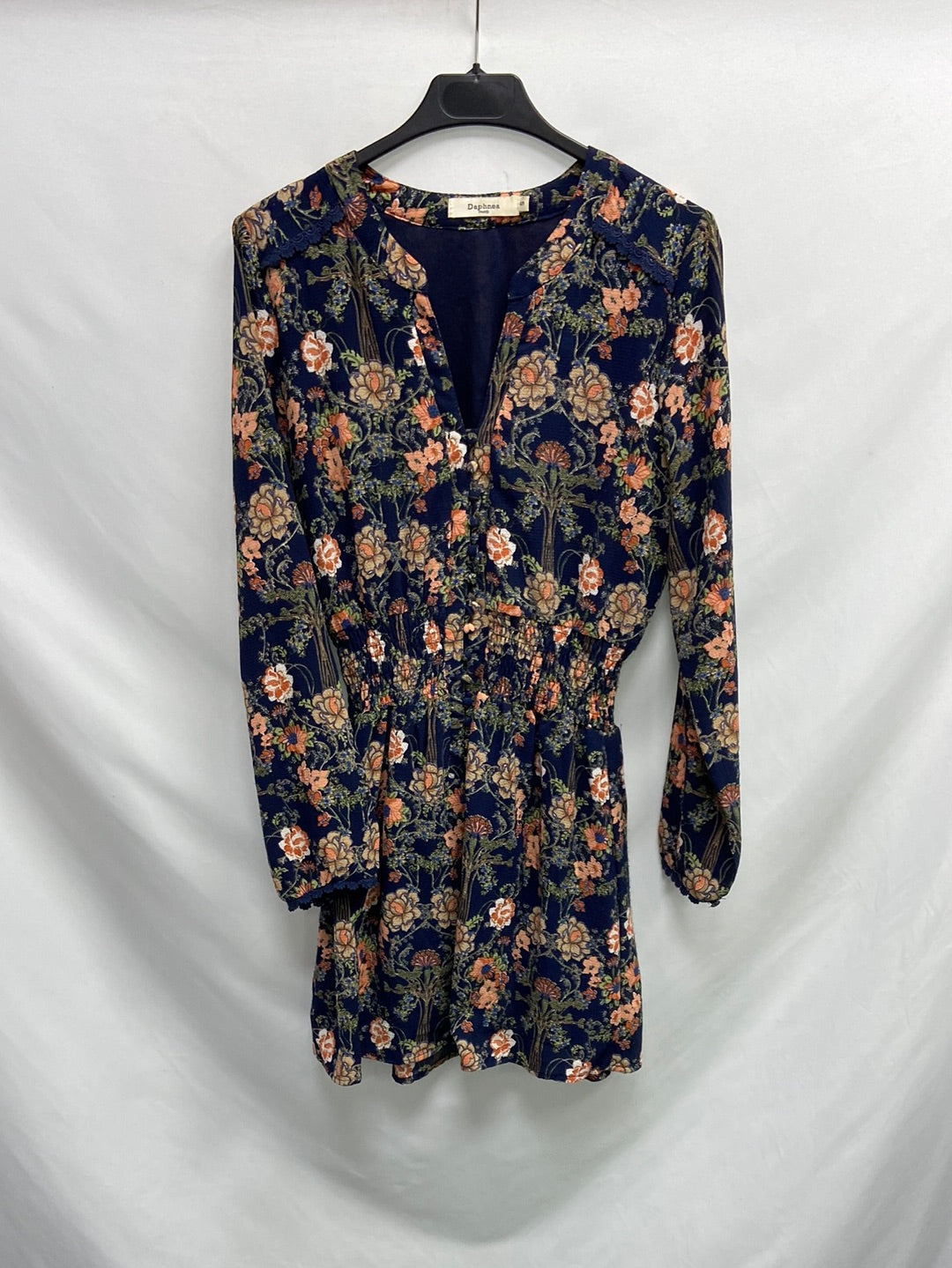 DAPHNEA. Vestido azul flores T.