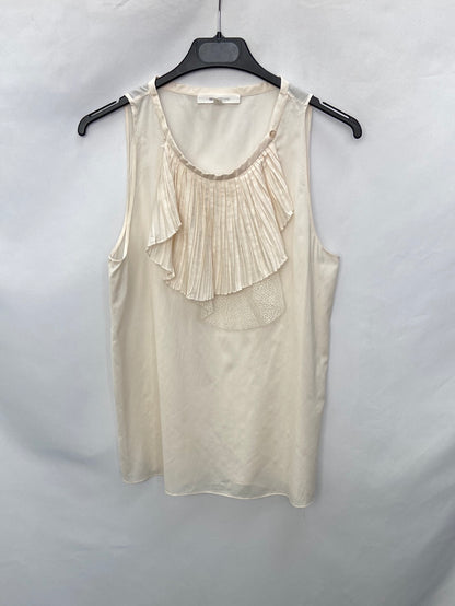 VANESSA BRUNO.Beige pleated silk top T.36