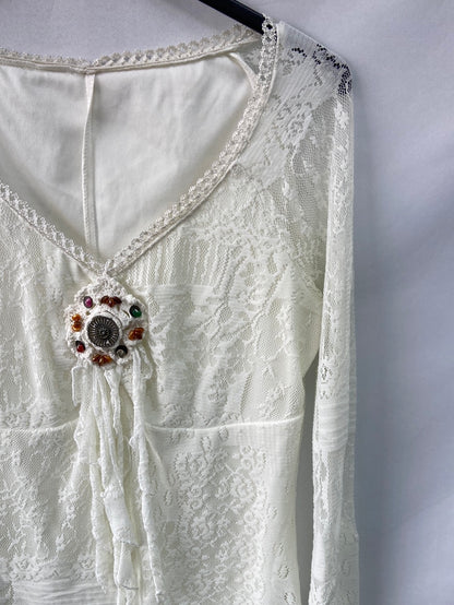 OTRAS.Top blanco roto encaje T.m