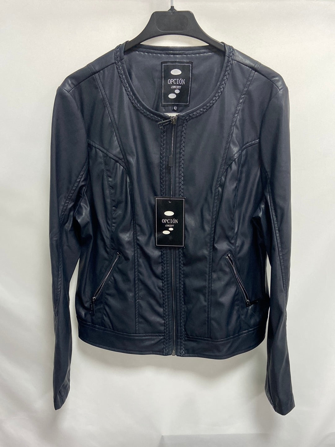 OPCIÓN CONCEPT.Chaqueta polipiel azul T.44(L)