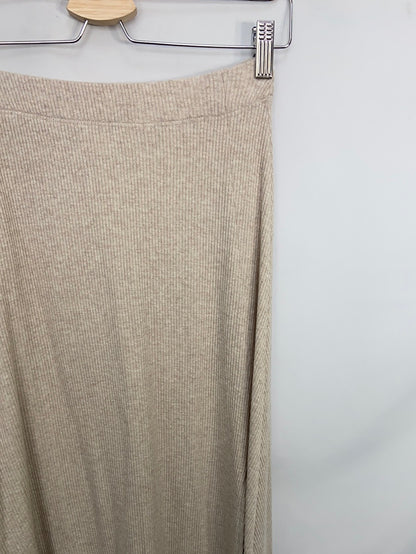 MANGO.Falda midi punto beige T.s