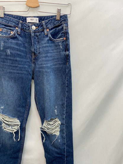 MANGO. pantalon vaquero roto azul marino T.34