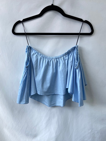 ZARA.Top azul hombros T.S