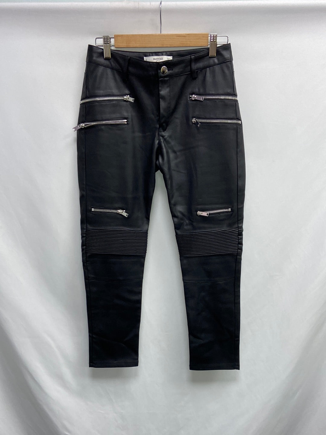 MANGO.Leatherette trousers with zippers, size 38
