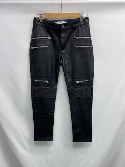 MANGO.Leatherette trousers with zippers, size 38