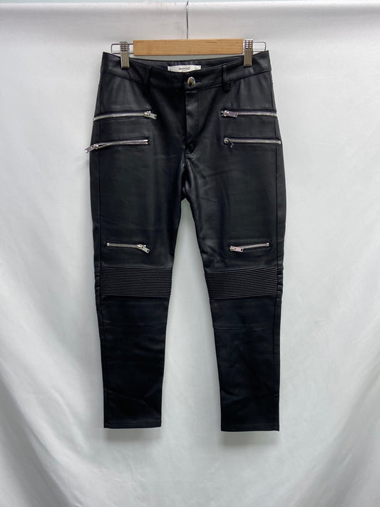 MANGO.Leatherette trousers with zippers, size 38