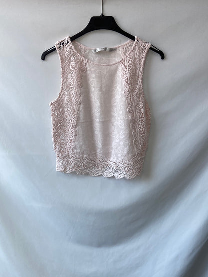 ZARA.Top encaje rosa T.XS