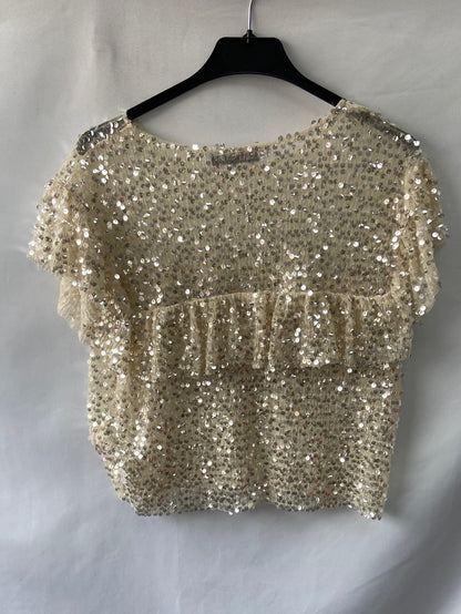 ZARA.Top encaje lentejuelas T.M