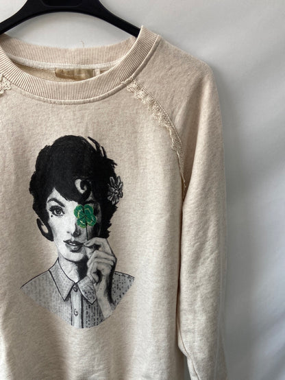 DOLORES PROMESAS.Sudadera beige dibujo T.s
