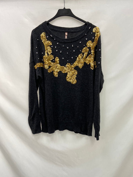 SWEEWË.Jersey gris lentejuelas y perlas T.M/L
