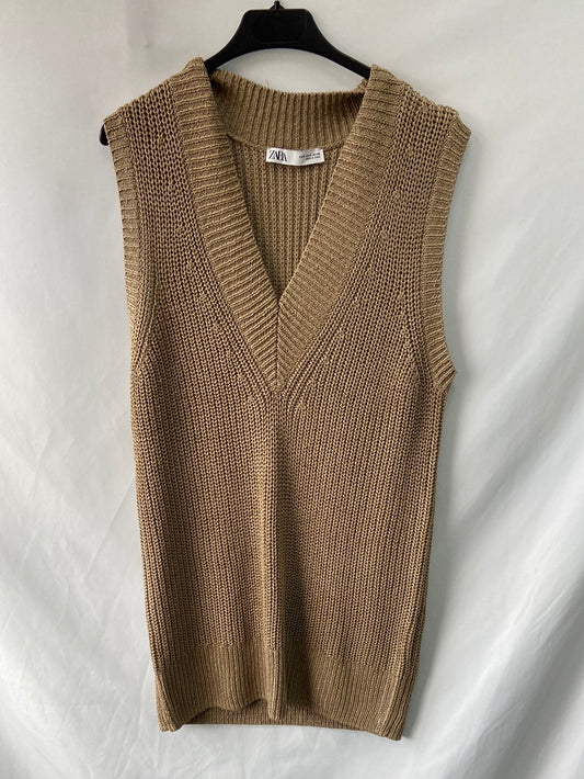 ZARA.Jersey largo/Vestido punto camel T.S