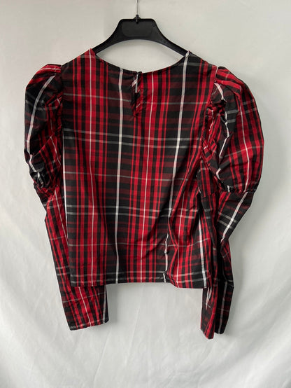 ZARA.Top/blusa cuadros mangas abullonadas T.xs
