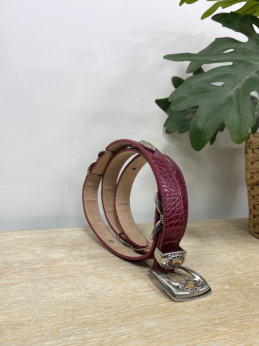 MANGO. Burgundy studded belt TM