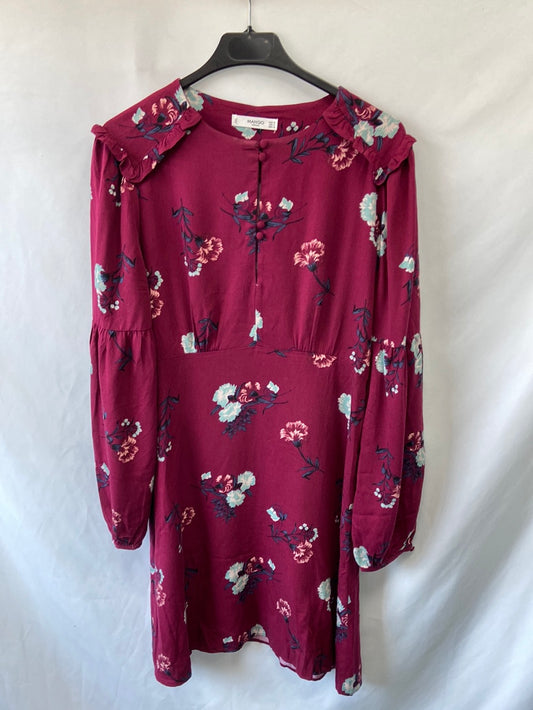 MANGO.Vestido burdeos flores T.M
