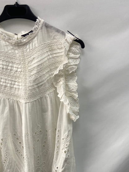 ZARA.Blusa blanca encaje troquelada T.s