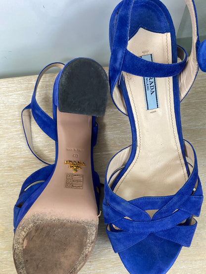 PRADA.Blue platform heel shoes size 40