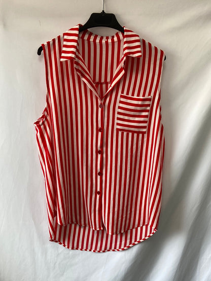 OTHERS. Red and white striped sleeveless blouse TS/M