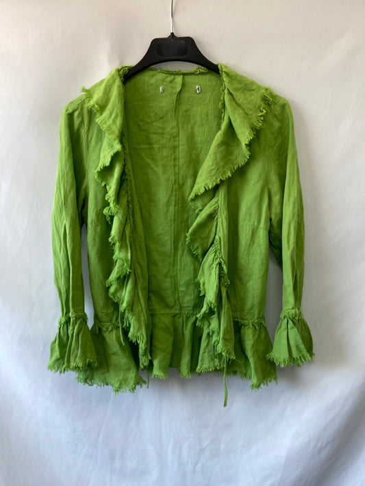 OTRAS. Chaqueta/ rebeca verde flúor volantes T.m