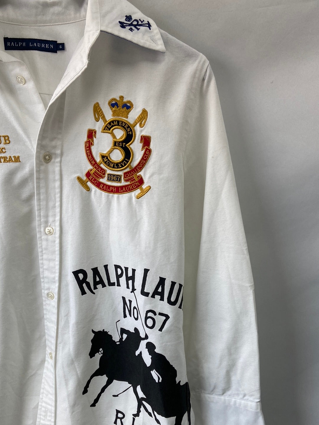 RALPH LAUREN.Camisa blanca parches T6(s)