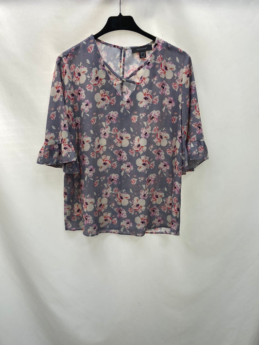 PRIMARK.Blusa azul grisácea flores T.38