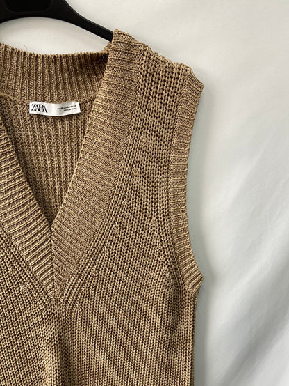 ZARA.Jersey largo/Vestido punto camel T.S