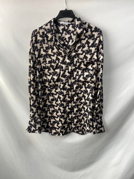 MANGO. Camisa negra estampado de caballos T. m