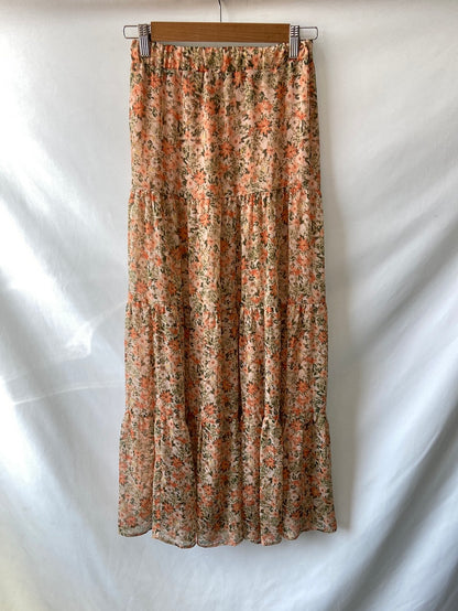 STRADIVARIUS.Falda larga flores T.XS