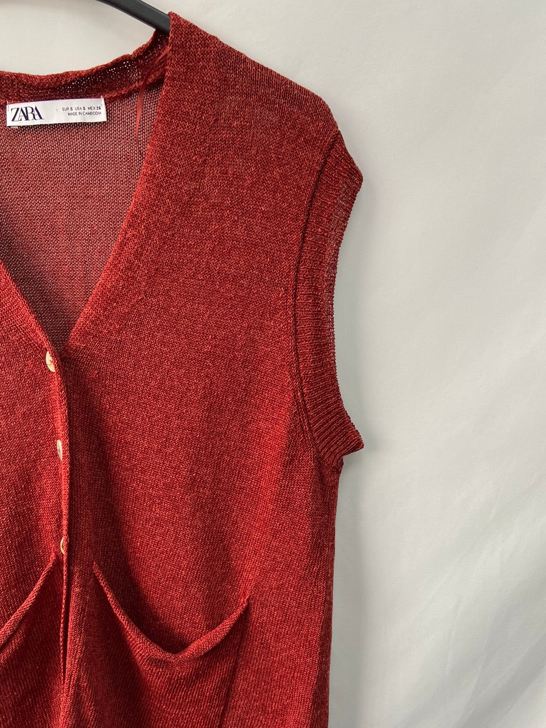 ZARA.Jersey punto sin mangas teja T.S