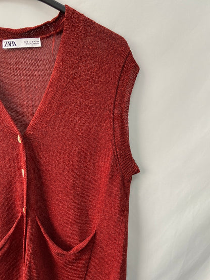 ZARA.Jersey punto sin mangas teja T.S