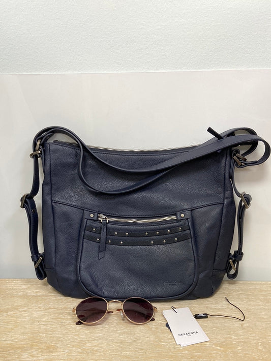 HEXAGONA. Blue leather bag