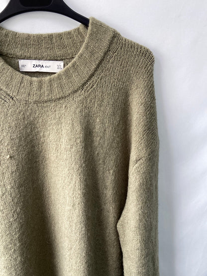 ZARA.Jersey punto verde apagado oversized T.s