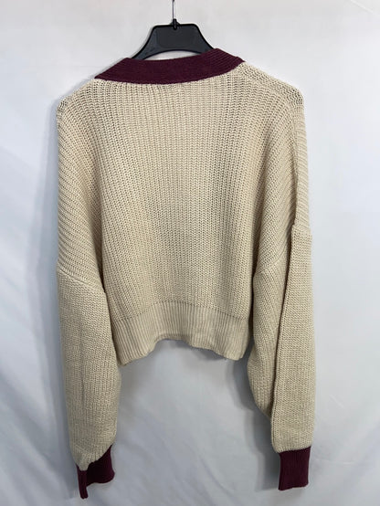 NOON. Beige and burgundy Ts cardigan