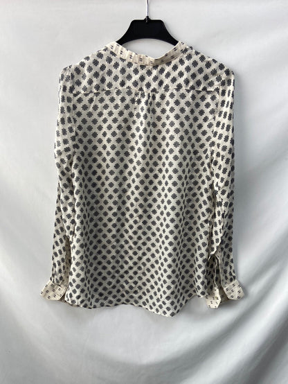 ZARA. Beige blouse with grey print, size XS