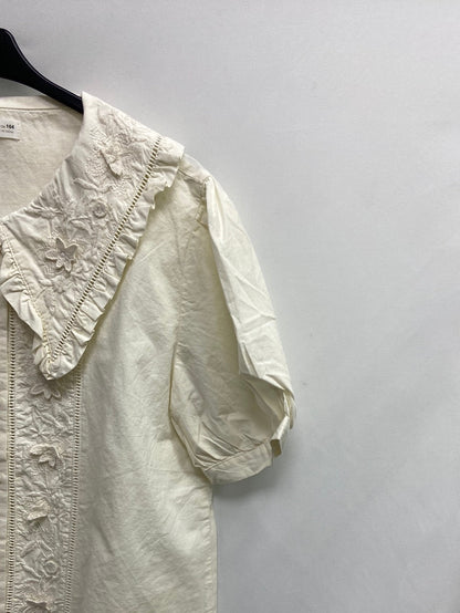 ZARA. Camisa beige bordada T.13/14 (xs)