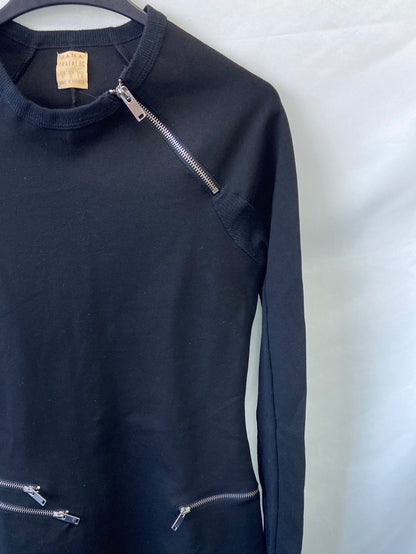 ZARA. Vestido negro cremalleras T.s