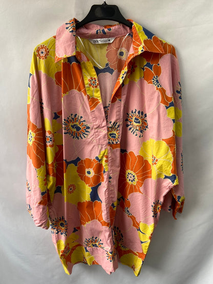ZARA.Vestido/camisa larga estampada T.XS