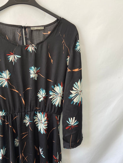 DIXIE. Vestido negro fluido flores T.u (S/M)
