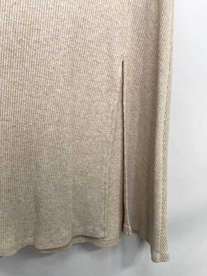 MANGO.Falda midi punto beige T.s