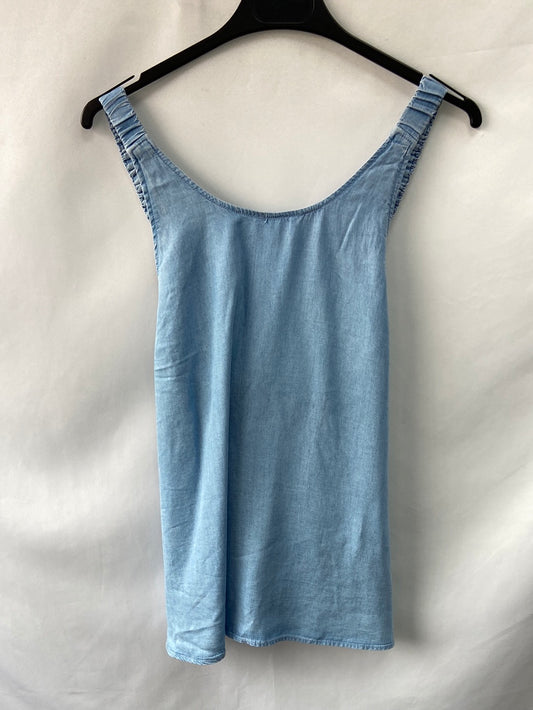 MANGO.Top azul denim fluido espalda cruzada T.L