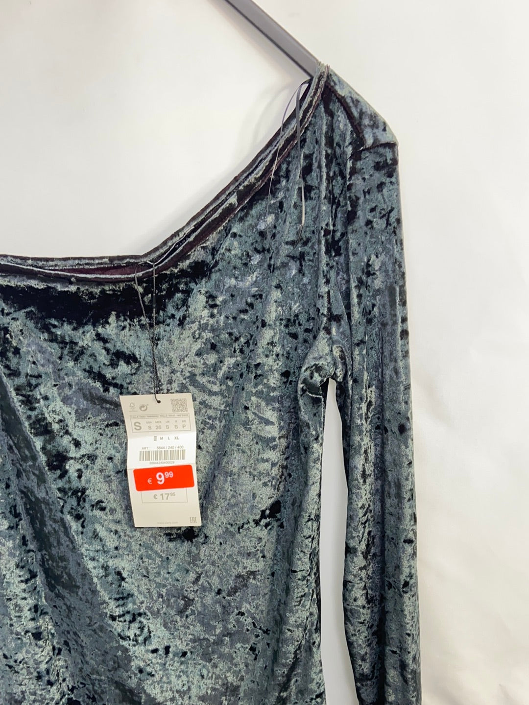 ZARA.Blue-grey velvet bodysuit TS
