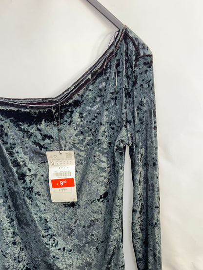 ZARA.Blue-grey velvet bodysuit TS