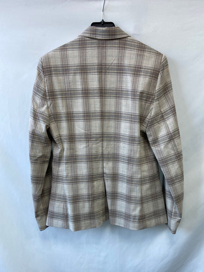 MANGO. Blazer cuadros tonos beiges T.M