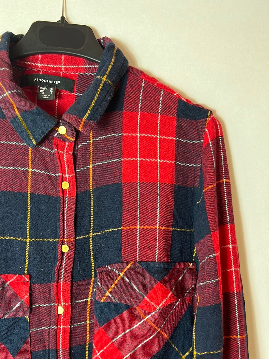 PRIMARK. Camisa franela cuadros rojos y azules. T 38