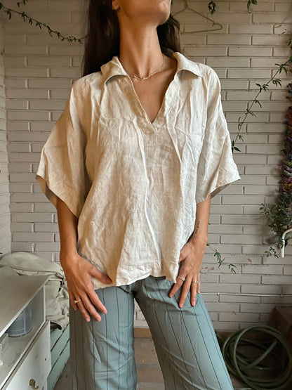 Beige linen oversized top Ts