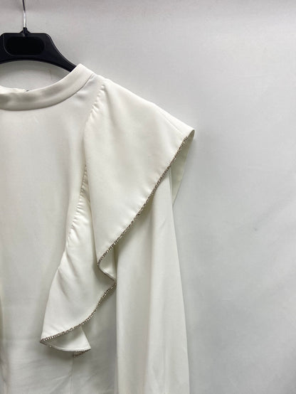 UTERQÜE. Blusa blanca volantes T.s