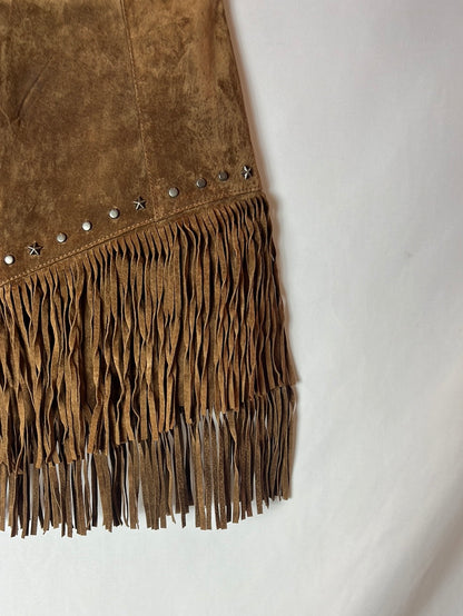 ZARA. Falda piel flecos T.xs