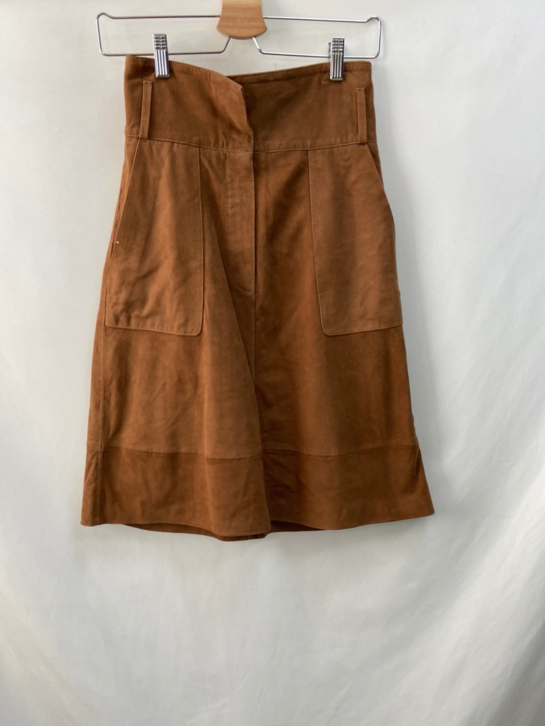MASSIMO DUTTI.Camel leather midi skirt T.xs (tara)