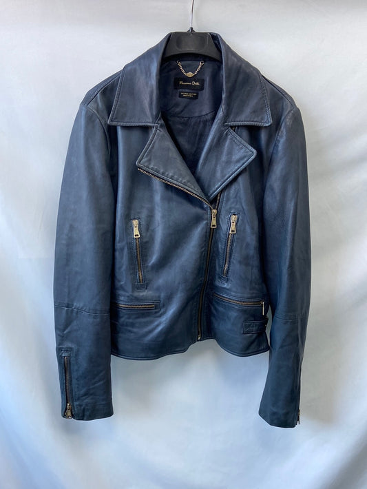 MASSIMO DUTTI. Cazadora piel azul T.XL