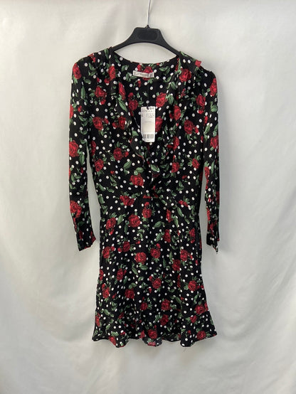 MANGO. Vestido negro flores T.S